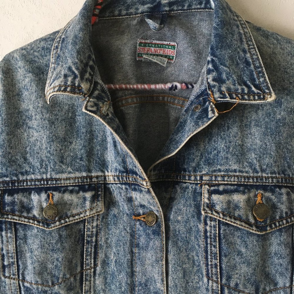 Vintage Stefano kids denim jacket blue jean trucker jacket girls size large